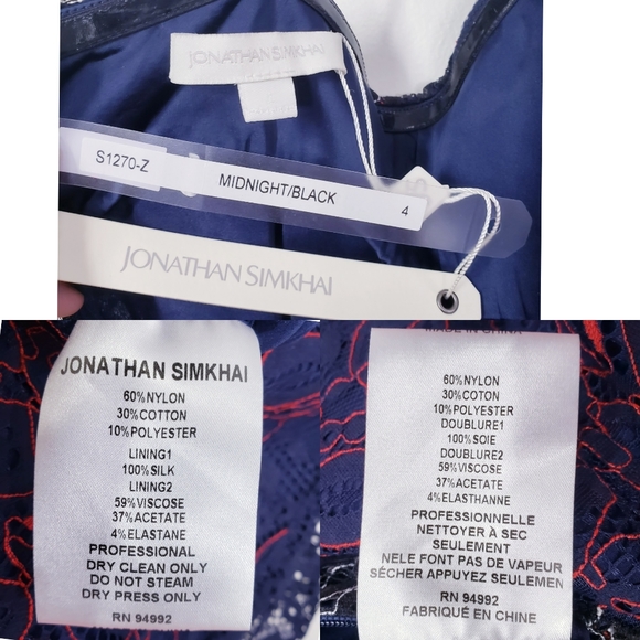 $1,065 NEW JONATHAN SIMKHAI Navy Black Cocktail Mini Dress Lace Fringed Hemline - Picture 5 of 12